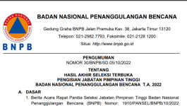 Hasil Akhir Seleksi Terbuka Pengisian Jabatan Pimpinan Tinggi Badan Nasional Penanggulangan Bencana T.A. 2022