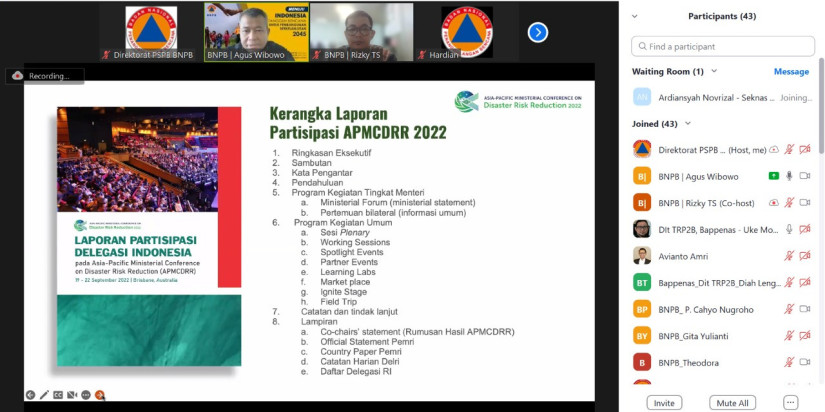 BNPB Bersama Partisipan Delagasi RI Gelar Rapat Evaluasi Penyelenggaraan APMCDRR 2022